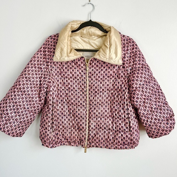 MARELLA Jackets & Blazers - Marella Max Mara Size 6 • Pink Crop 3/4 Sleeve Down Filled Quilted Puffer Coat.